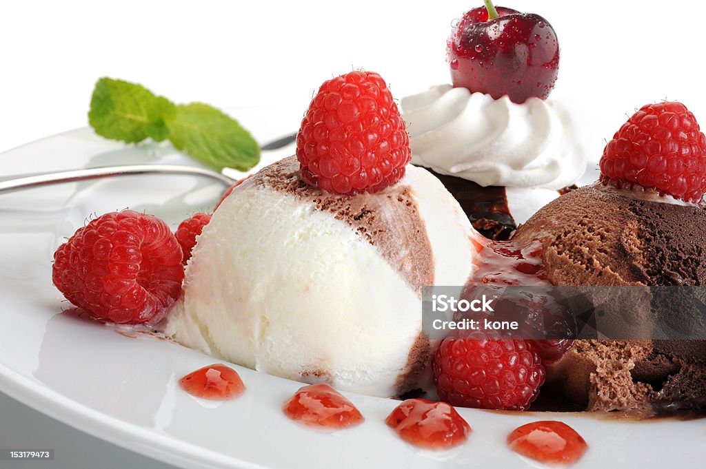 Ice Cream Extreme close-up image of ice cream served with berries Cherry Stock Photo