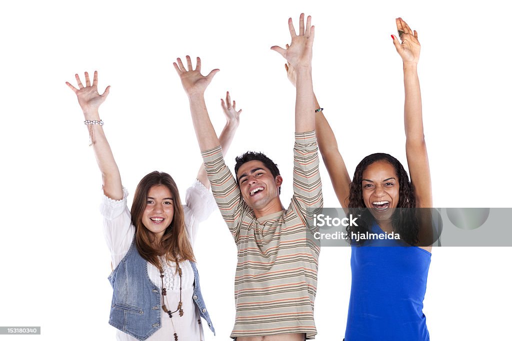 Três adolescentes felizes - Royalty-free Braços no Ar Foto de stock