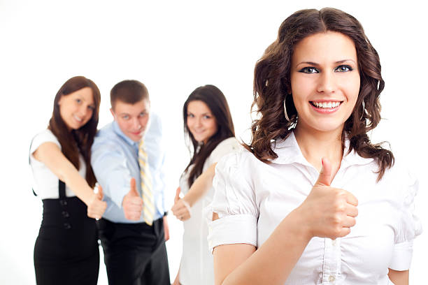 istock Successful business woman holding her thumb up 153180342