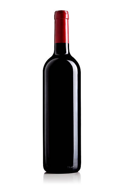 wine bottle with red label stock photo