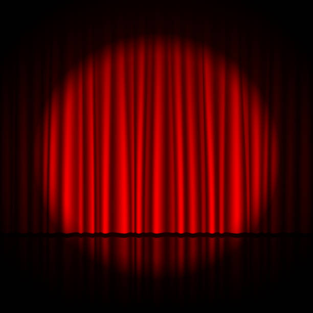 spotlight на стадии - curtain velvet red stage stock illustrations