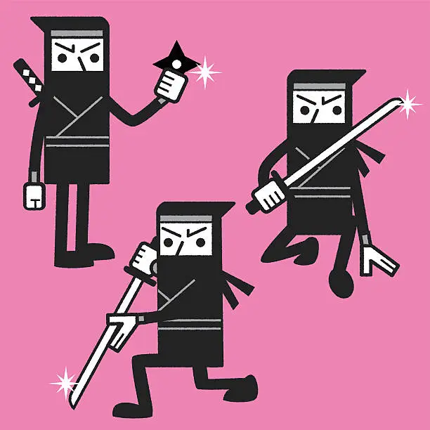 Vector illustration of Three Ninja