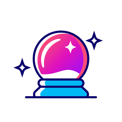 Vector illustration of a crystal ball against a white background in line art style.