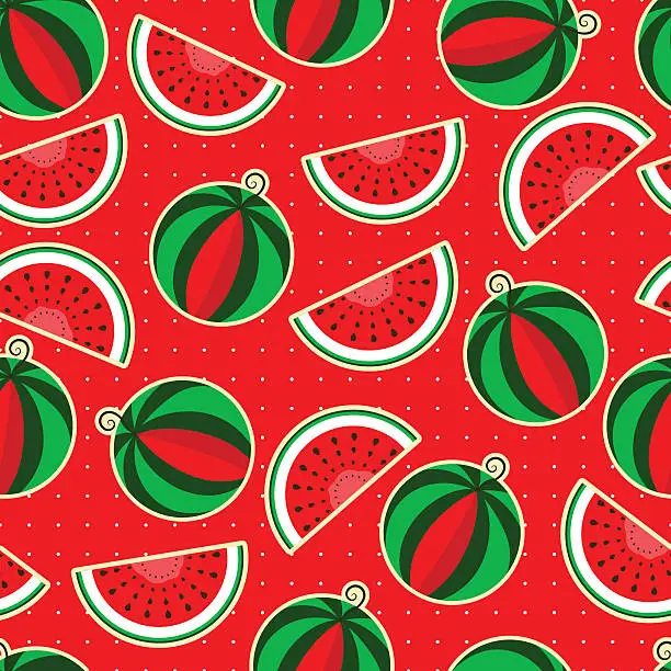 Vector illustration of watermelon on a red background