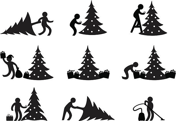 bildbanksillustrationer, clip art samt tecknat material och ikoner med step-by-step celebration of the new year and christmas - children tree christmas silhouette