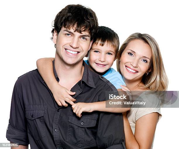 Happy Young Family With Pretty Child Stock Photo - Download Image Now - Family, Portrait, Cut Out