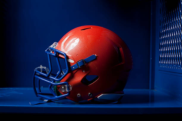 Football Helmet in Locker stock photo