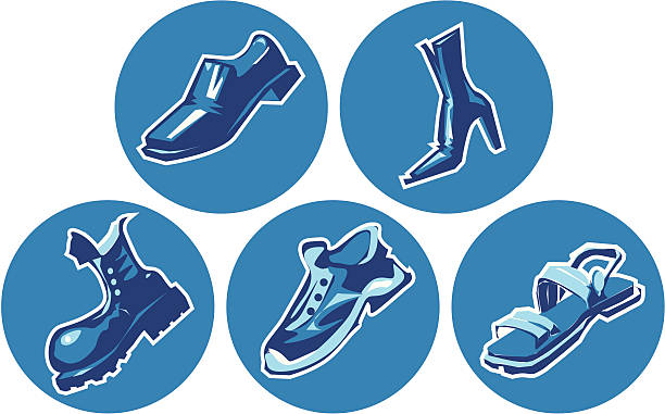 ilustraciones, imágenes clip art, dibujos animados e iconos de stock de conjunto de iconos de zapatos - combat boots