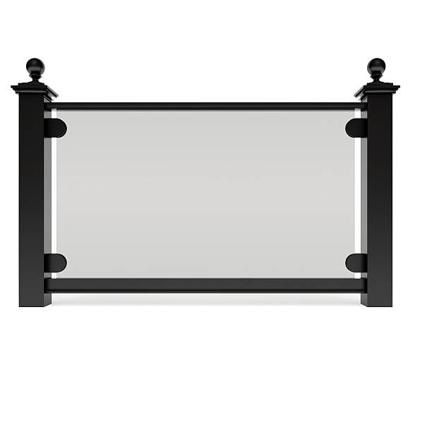 istock Black metal railing with glass 153190689