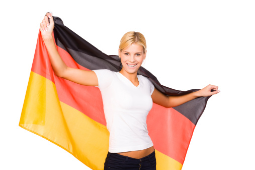 Woman with Germany flag isolated on white background