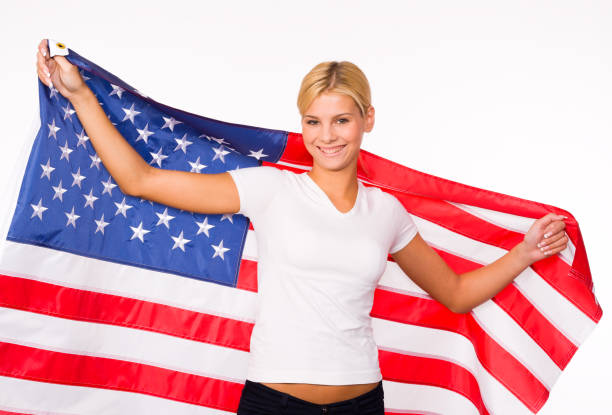 istock Woman with American flag 153192131