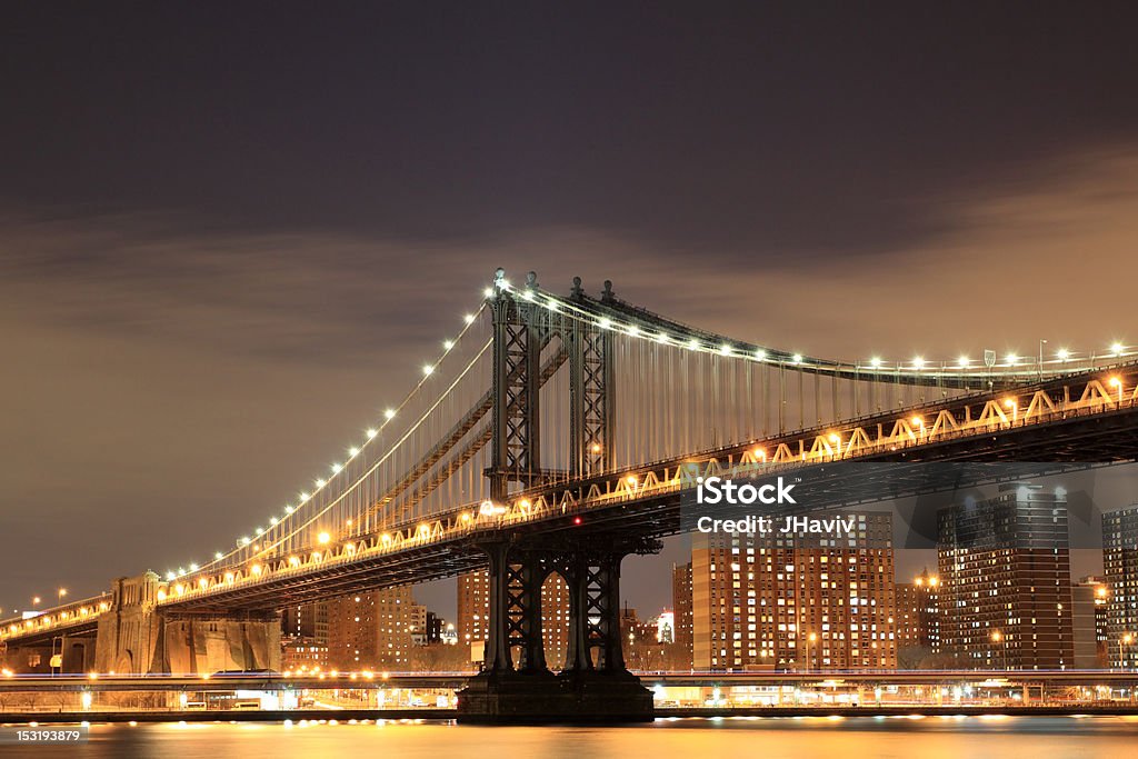 Manhattan Bridge and skyline At Night, New York City Manhattan Bridge and Manhattan skyline At Night, New York City Architecture Stock Photo