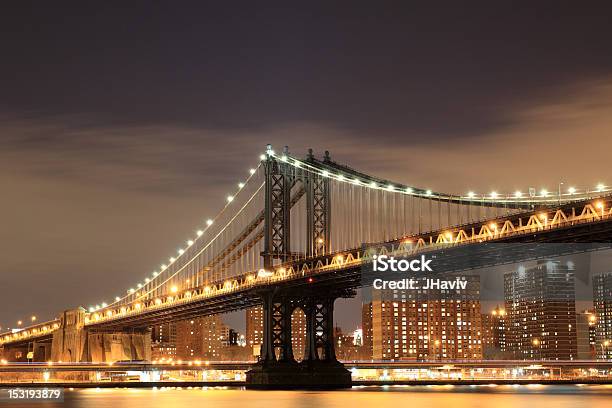 Manhattan Bridge And Skyline At Night New York City Stock Photo - Download Image Now