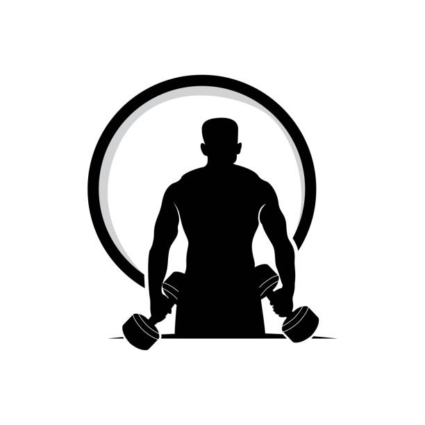 ilustraciones, imágenes clip art, dibujos animados e iconos de stock de gimnasio, fitness health vector, diseño de silueta de entrenamiento muscular, fitness club - health club gym young men dumbbell