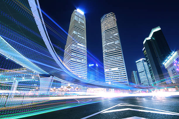 istock Dazzling rainbow overpass highway night scene in Shanghai 153194291