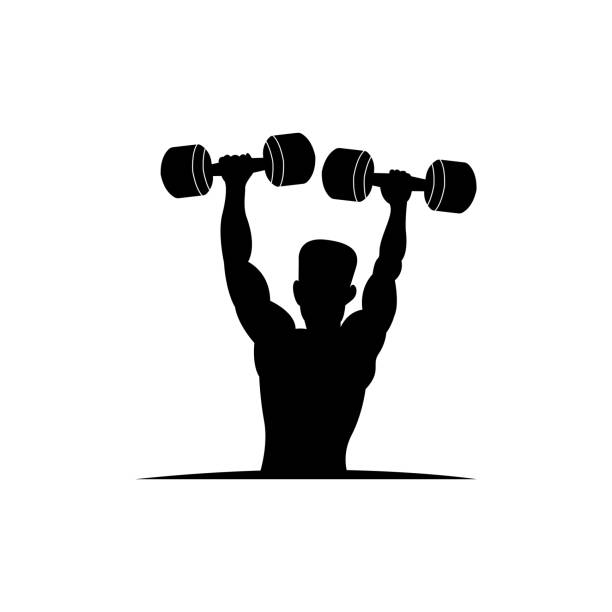 ilustraciones, imágenes clip art, dibujos animados e iconos de stock de gimnasio, fitness health vector, diseño de silueta de entrenamiento muscular, fitness club - health club gym young men dumbbell