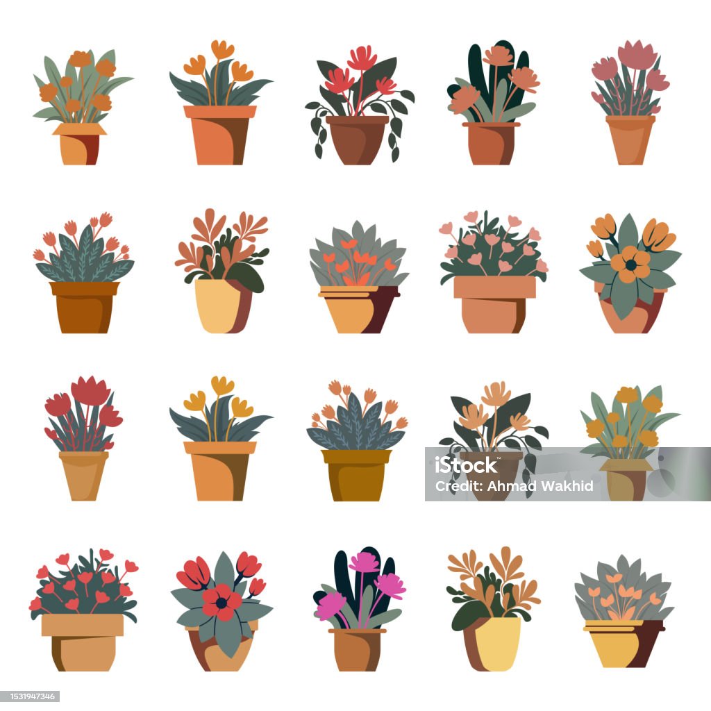 Flower Vector Flower On Pot Bundle In Flat Design Style Vector ...