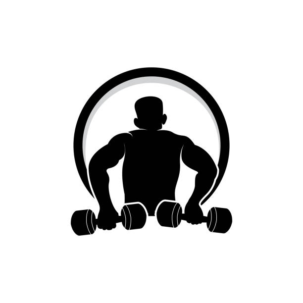 ilustraciones, imágenes clip art, dibujos animados e iconos de stock de gimnasio, fitness health vector, diseño de silueta de entrenamiento muscular, fitness club - health club gym young men dumbbell