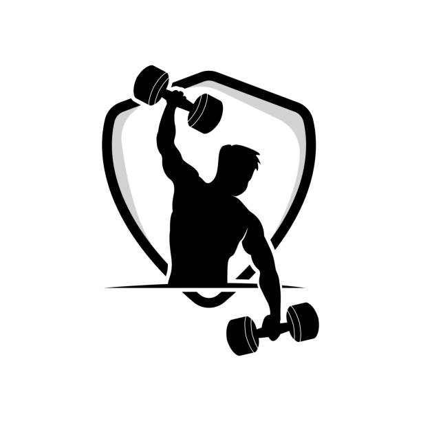 ilustraciones, imágenes clip art, dibujos animados e iconos de stock de gimnasio, fitness health vector, diseño de silueta de entrenamiento muscular, fitness club - health club gym young men dumbbell