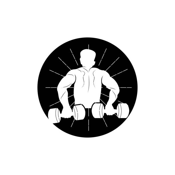 ilustraciones, imágenes clip art, dibujos animados e iconos de stock de gimnasio, fitness health vector, diseño de silueta de entrenamiento muscular, fitness club - health club gym young men dumbbell