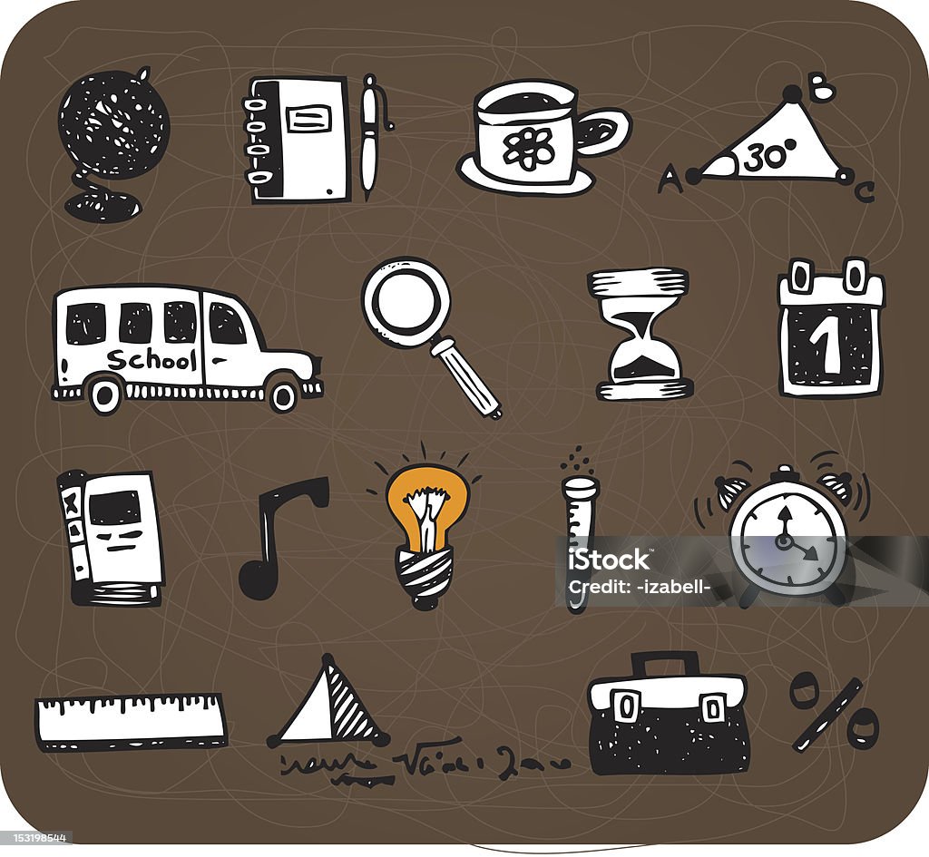 School doodle collection Hand-drawn vector school items icons, set 2. School Bus stock vector