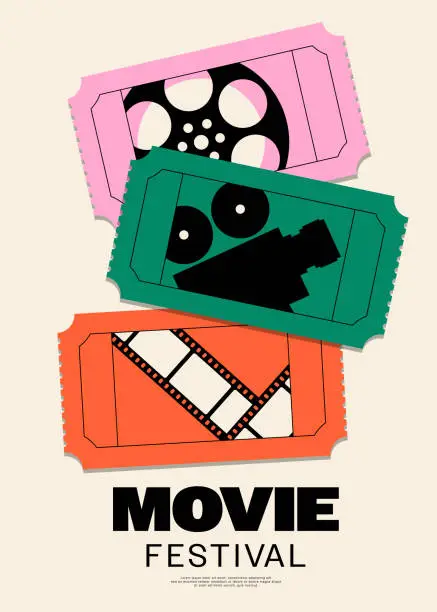 Vector illustration of Movie poster design template background with vintage film ticket