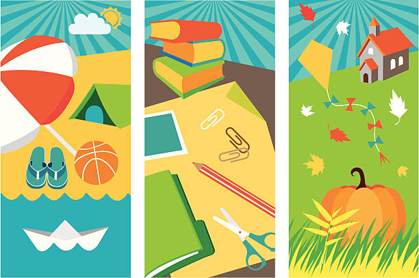 Set of 3 retro banners Set of 3 retro banners - summer, back to school, autumn lota lota stock illustrations