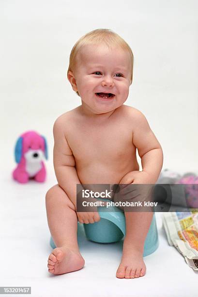 Smiling Baby On Potty Stock Photo - Download Image Now - 0-11 Months, 6-11 Months, Babies Only