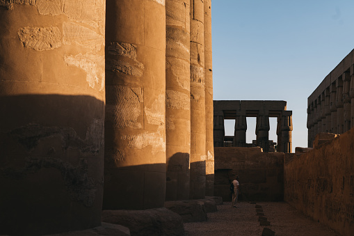 The ruins of the central temple of Amun-Ra, on the right bank of the Nile, in the southern part of Thebes, within the modern city of Luxor.