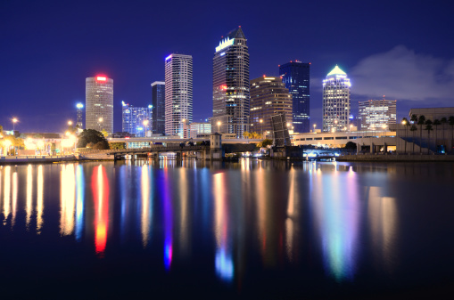 The skyline of downtown Tampa, Florida from across Tampa Bay
