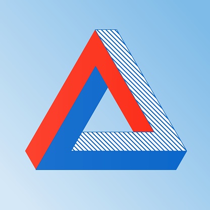 Optical illusion. Impossible geometric figure Penrose triangle.Can be used as a logo.Vector illustration