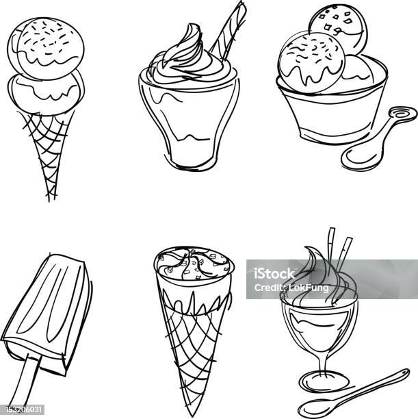 Icecream Collection In Black And White Stock Illustration - Download Image Now - Ice Cream, Sketch, Serving Scoop