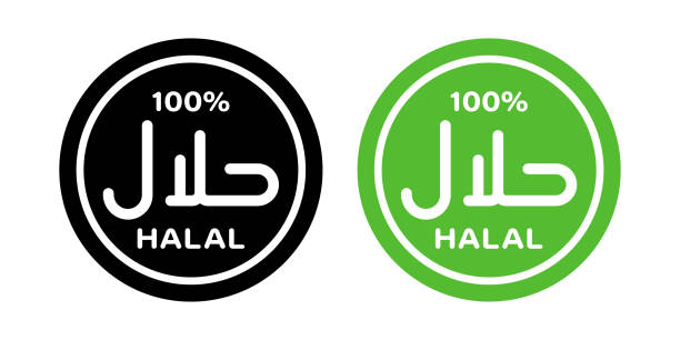 Halal sign inscription icon green color Halal sign inscription icon green color kosher logo stock illustrations