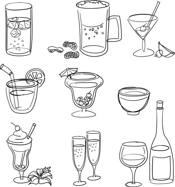 Drinks Line Art Set Zip includes 300 dpi JPG, Illustrator 8, Illustrator CS, and SVG files. Illustrator Files are layered for easy editing! champagne illustrations stock illustrations
