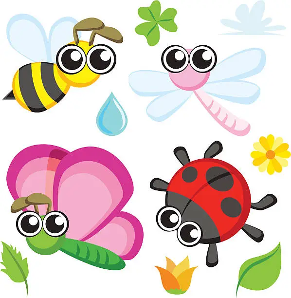 Vector illustration of Cartoon insect collection