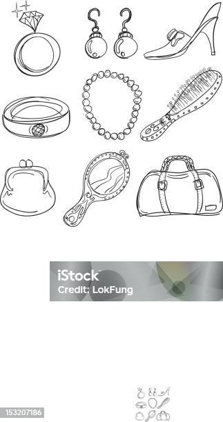 Ilustración de Accesorio Colección En Blanco Y Negro y más Vectores Libres de Derechos de Diseño de trazado - Diseño de trazado, Bolso, Pulsera