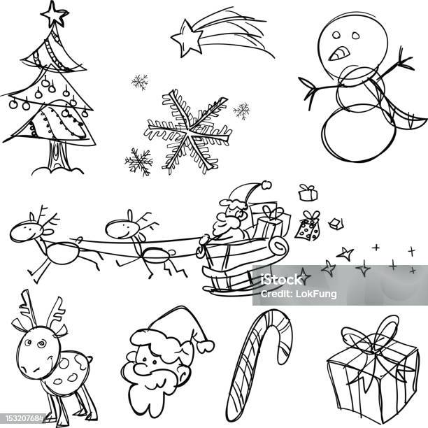 Xmas 컬레션 In Black And White 크리스마스에 대한 스톡 벡터 아트 및 기타 이미지 - 크리스마스, 낙서-드로잉, 산타 클로스