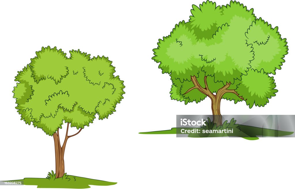 Cartoon trees Green trees with grass isolated on white background Abstract stock vector