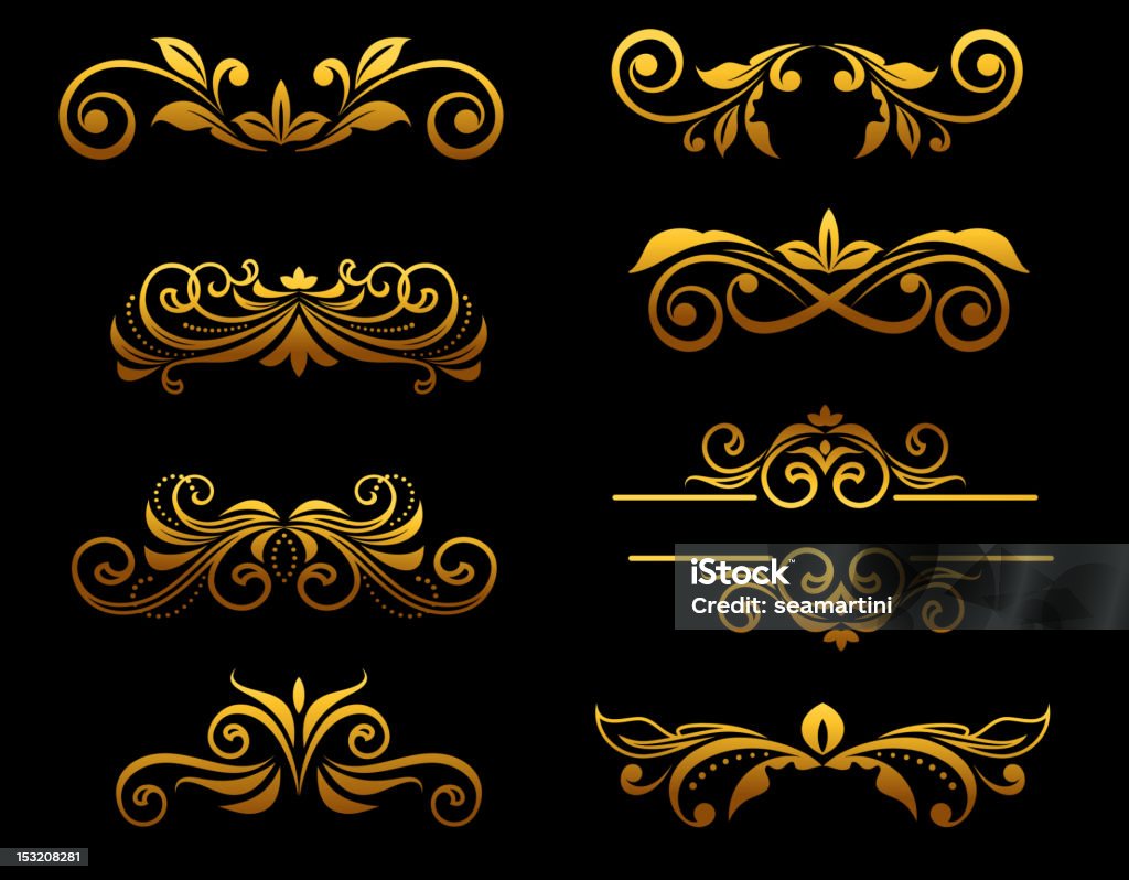 Vintage floral borders and embellisments Golden vintage floral elements and borders set for ornate Abstract stock vector