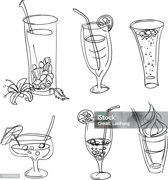 Cocktailsammlung In Schwarz Und Weiß Stock Vektor Art und mehr Bilder von Hawaii - Inselgruppe - Hawaii - Inselgruppe, Lineart, Schaumwein