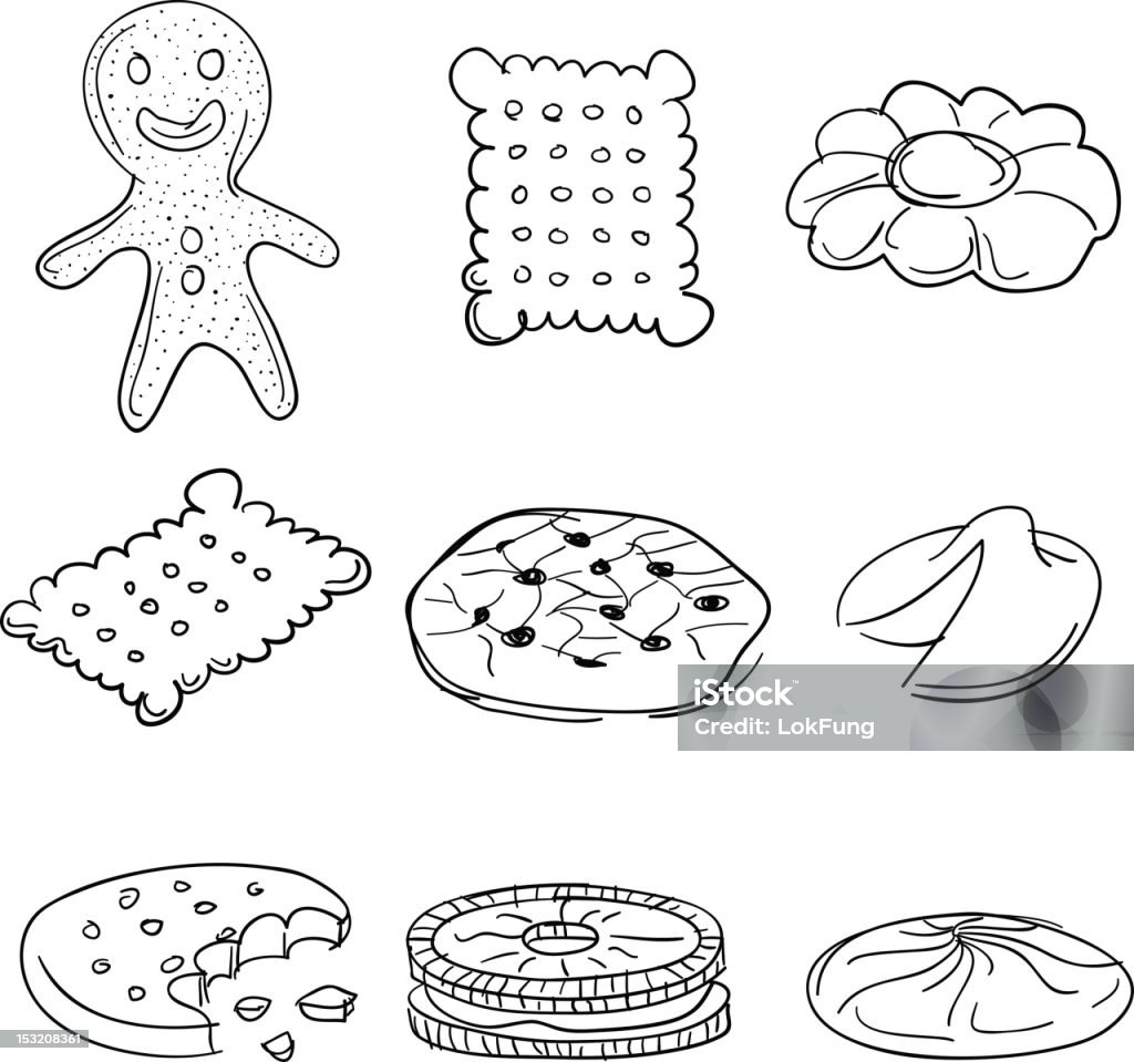 Biscuits collection en noir et blanc - clipart vectoriel de Biscuit libre de droits