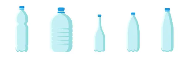 Vector illustration of Plastic Bottles with Lid for Storing Liquids Like Drinking Water Vector Set