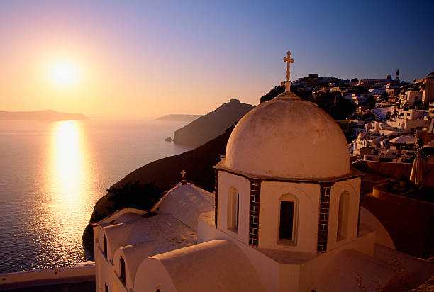 istock Beautiful sunset in Fira Santorini 153208470