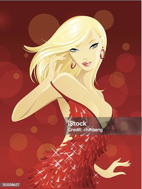 Ilustración de Lady En Rojo y más Vectores Libres de Derechos de A la moda - A la moda, Actuación - Espectáculo, Actuación - Representación