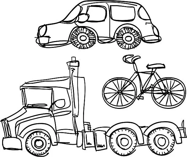 Vector illustration of Vehicle collection in black and white