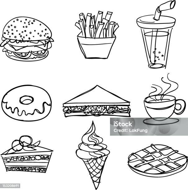 Repas Et Beverage01 Vecteurs libres de droits et plus d'images vectorielles de Sandwich - Sandwich, Dessin au trait, Bagel