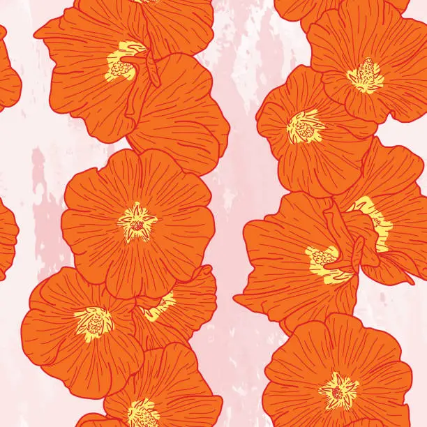 Vector illustration of Big Hollyhock Floral Chain Seamless Pattern Background