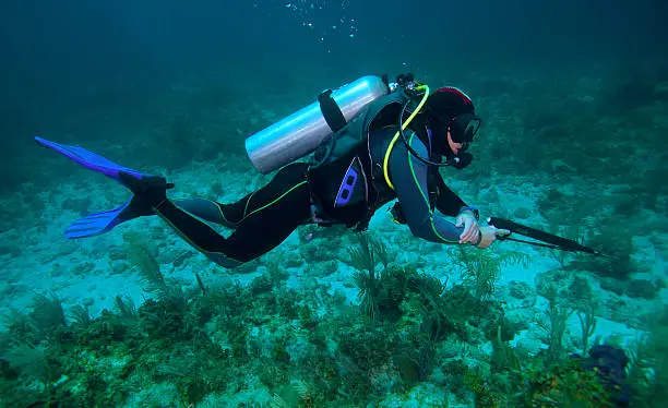 Underwater  DSLR photo - Spear fisherman with speargun