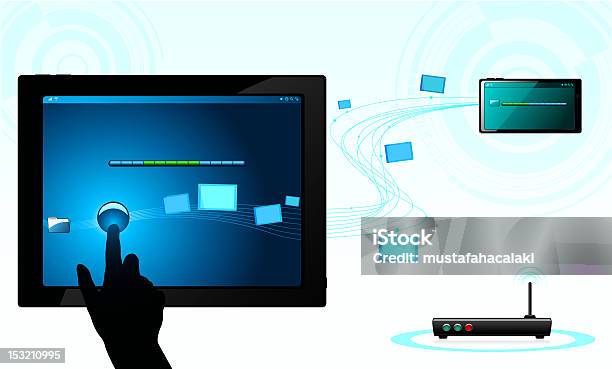 Touchscreenfilesharing Stock Vektor Art und mehr Bilder von Abstrakt - Abstrakt, Akte, Bedienungsknopf
