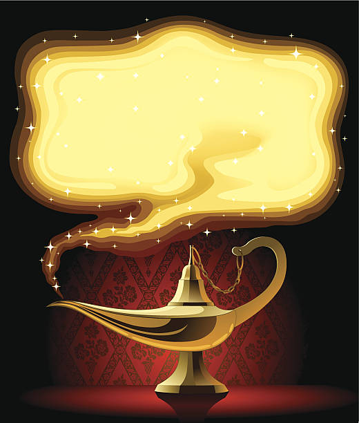 illustrazioni stock, clip art, cartoni animati e icone di tendenza di lampada magica di aladino - magic lamp genie lamp smoke